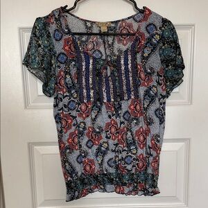 Energe Colorful Paisley Blouse w/sequin front sz small